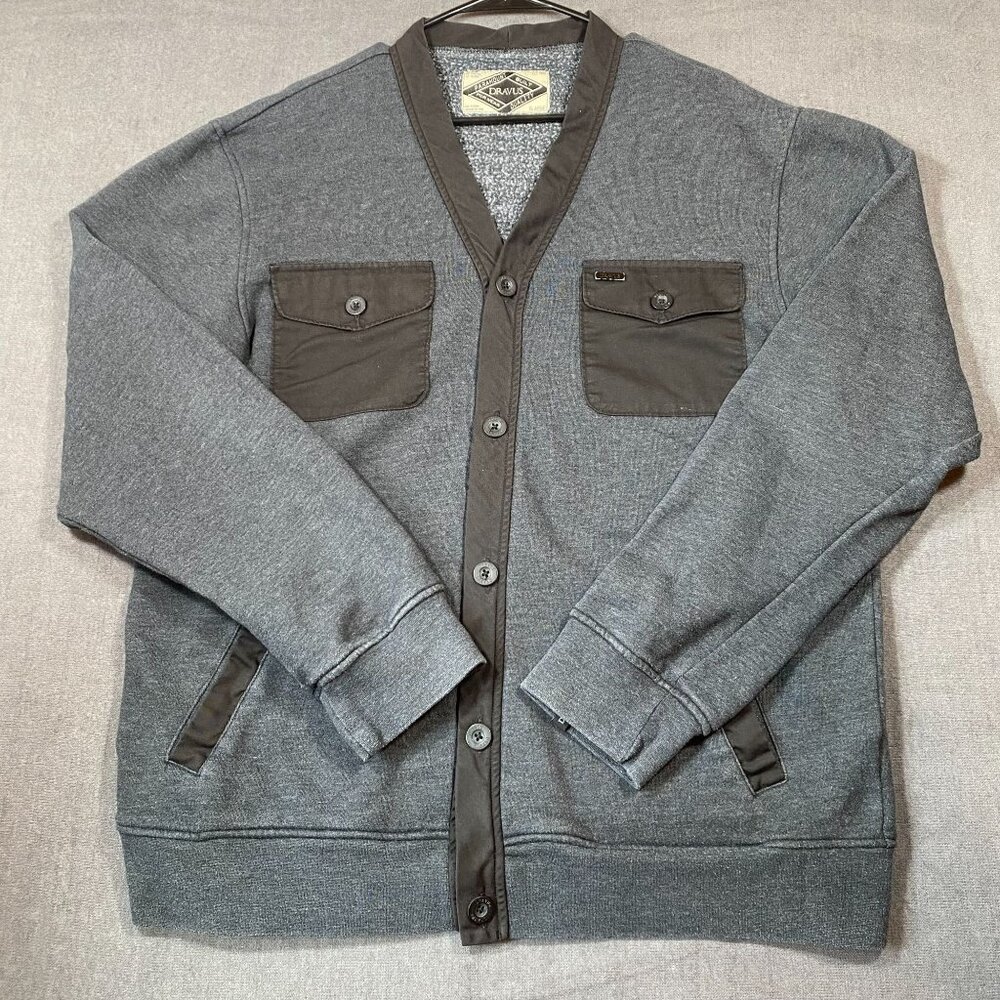 Dravus Gray & Black Cardigan Jacket Button Front Dual Chest Pockets Mens size XL